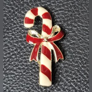 Vintage Enamel & Gold Candy Cane Brooch - Vintage, Estate
